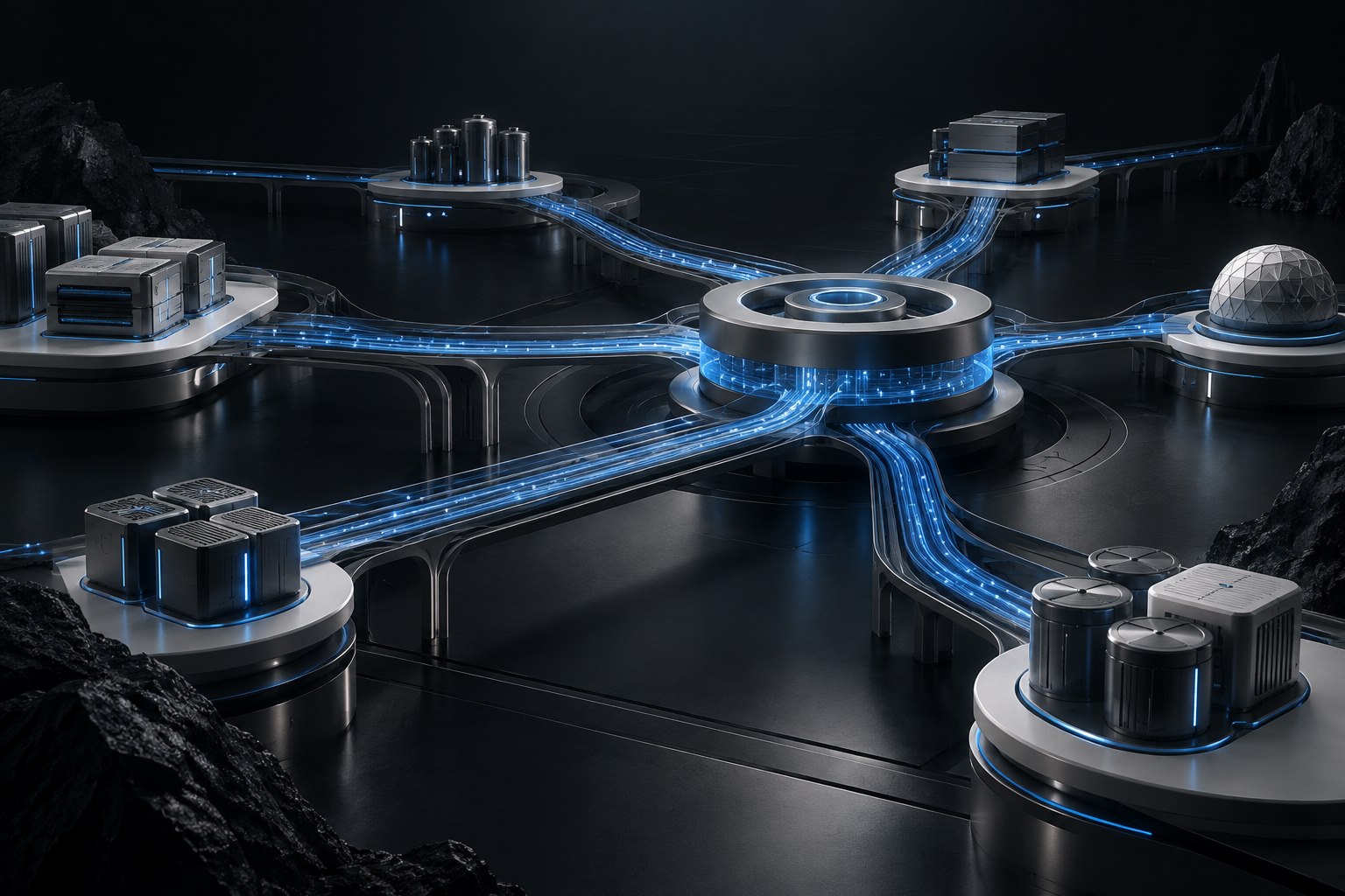 Abstract network of connected pathways representing business automation